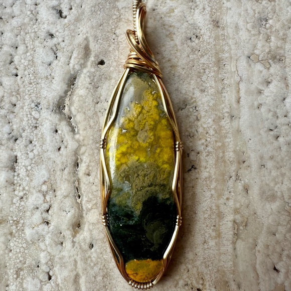 Tarnish Resistant Gold Grounding Copper Jasper Pendant - Picture 1 of 6
